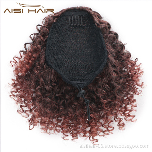 Aisi Hair High Puff Afro Curly Wig Ponytail Drawstring Short Afro Kinky Pony Tail Clip In on Synthetic Curly Hair Bun